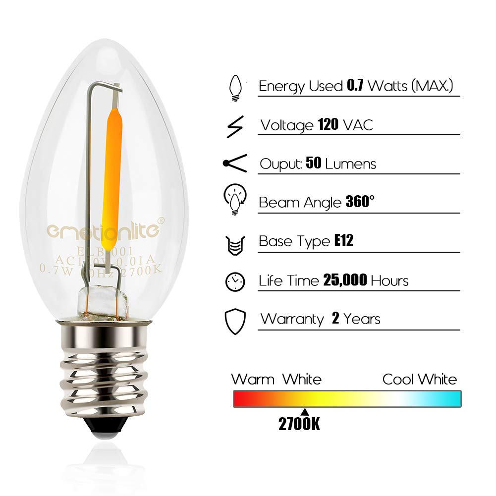 Clear Emotionlite C7 Candelabra LED Light Bulbs E12 Chandelier Base 4W