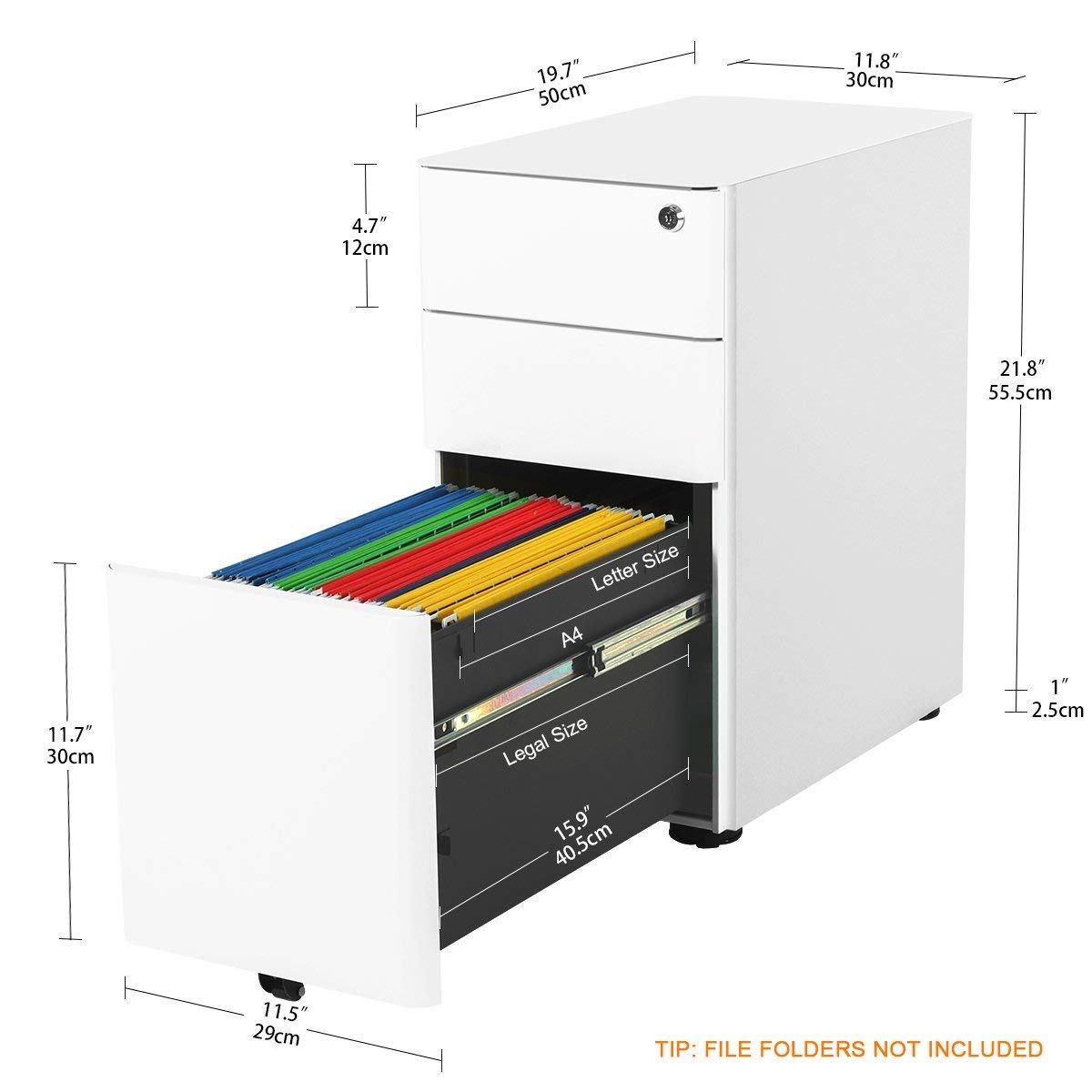 Devaise 3 Drawer Mobile File Cabinet With Lock In White Fully Assembled Except Casters Legal Letter Size Cabinets Racks Shelves Vertical File Cabinets
