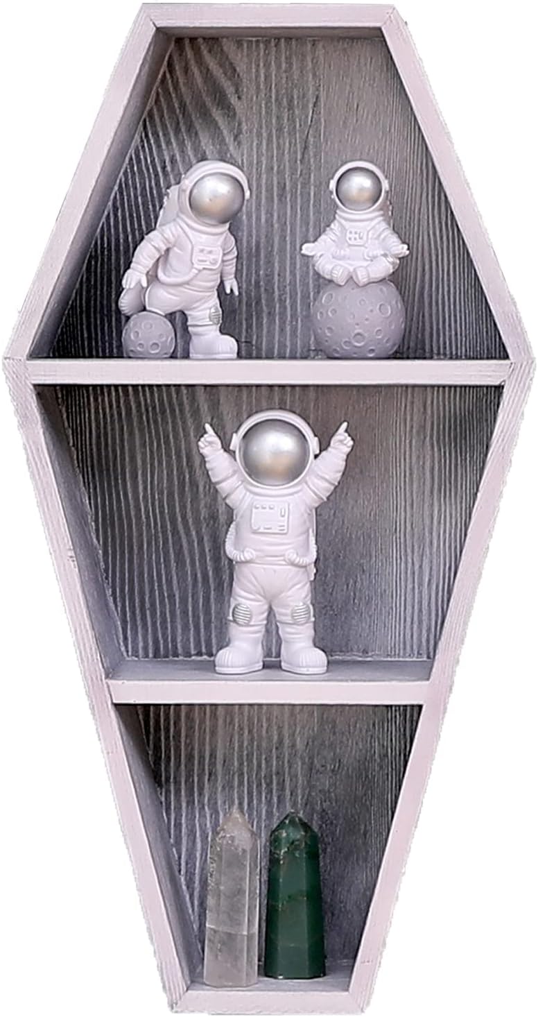 Wall Decor Coffin Shelf Floating Shelves Spooky Gothic Decor for Home,Whitewashed Floating Wooden Shelf for Wall or Table Top,Witchy Room Decor for Oddities and Curiosities