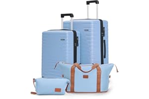 Cosbarn Luggage Sets 4 Piece, Suitcases with Wheels, PP Hard Case Luggage with Upgraded Shock-absorbing Spinner Wheel&TSA Lock, Carry On Luggage Set