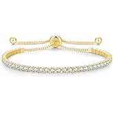 Cranmadia Valentines Day Gifts Sterling Silver Birthstone Tennis Bracelets for Women 2.5mm Tennis Bolo Bracelet Fashion Jewelry Birthday Gifts for Women Mom Wife | Adjustable Size 9"