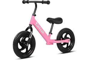 Birtech 12 Inch Toddler Balance Bike for Kids 2-6 Years Old, Adjustable Seat Height, Indoor Outdoor Toy Bicycle With No Pedals, Pink