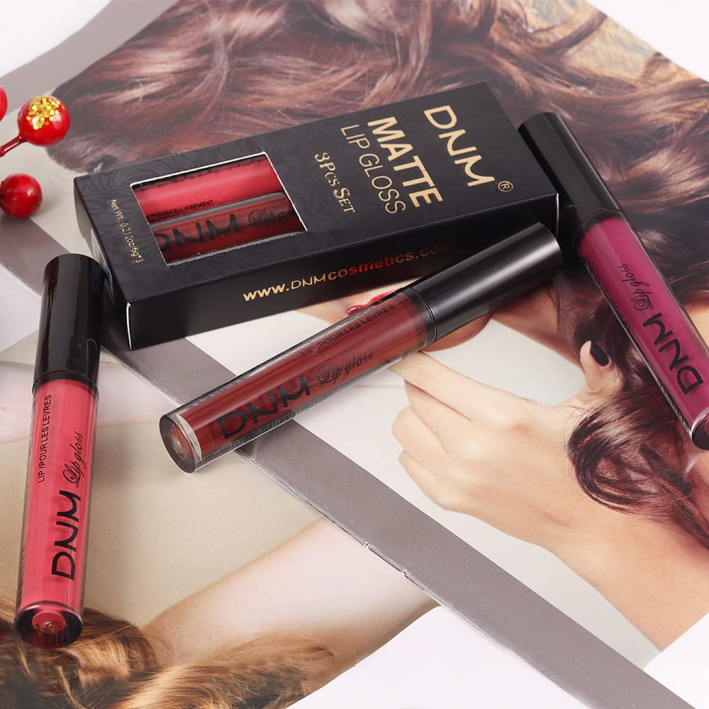 AMY'S DIARY 3Pcs Dark Red Matte 24 hour Liquid Lipstick Sets,Matte Lip Stain Long Lasting 24 Smudge Waterproof Lip Gloss Gift Makeup Set Lipstick for Women Lippies (06)