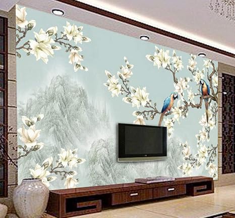 Amazon Co Jp Wkxzz 壁の背景装飾画 シンプルでエレガントな花鳥イラスト3d壁紙リビングルームテレビソファ研究背景壁画家の装飾 280x0cm ホーム キッチン