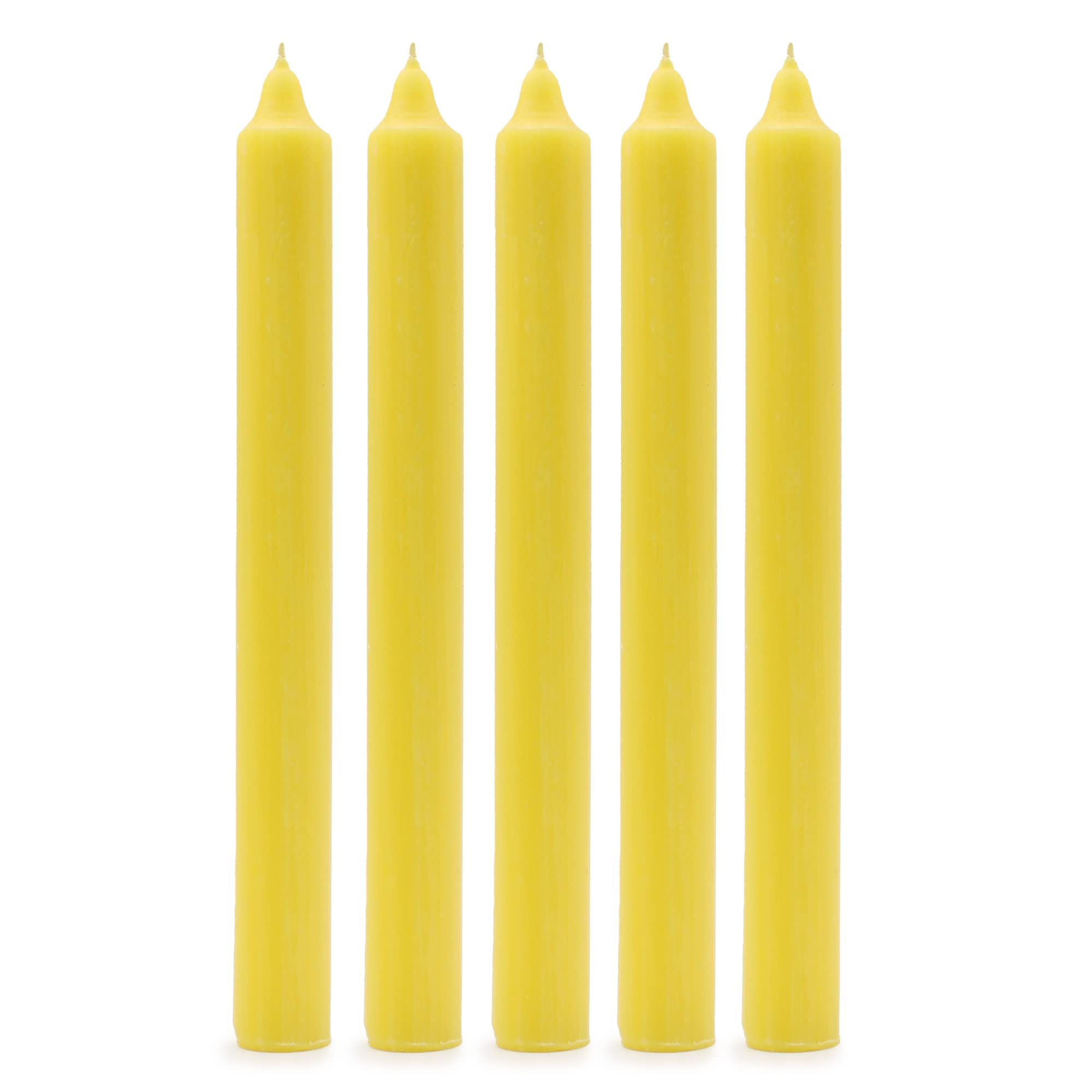 Solid Colour Dinner Candles, Pack of 5 Handmade Candles 20cm x 2cm Rustic Look Bistro Style Taper Candles (Rustic Lemon)