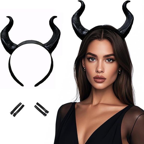 Cathercing Halloween Black Devil Wings Horn Net Lace Headband for Women Amazon.com: BASEMMAHER Devil Horns Headband with Lace Choker  main image 3