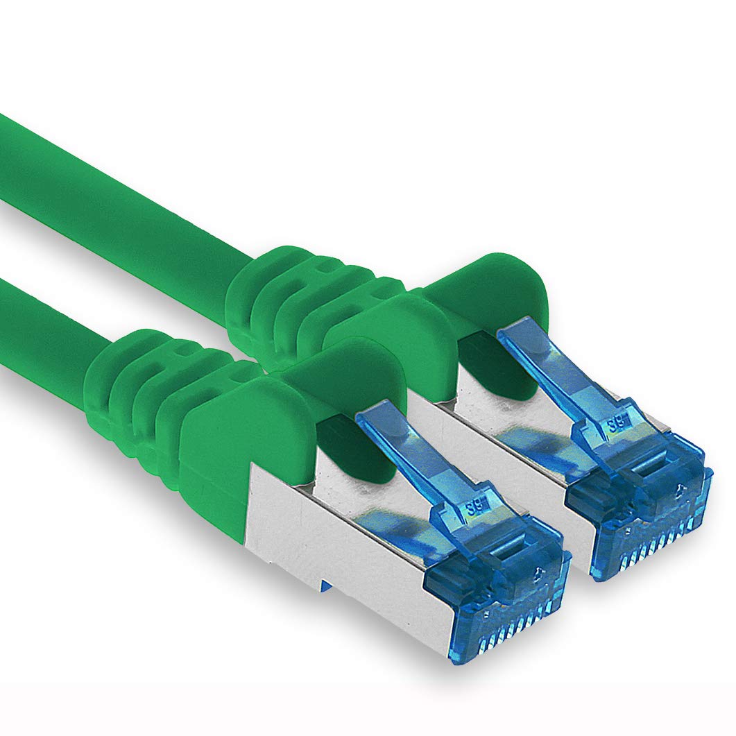 1aTTack.de Patch cable - 5m Ethernet, network, LAN cable CAT6a (for gigabit networks, routers, switches, modems with RJ45 input - green)
