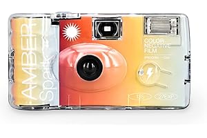 RETO Amber Spark 35mm Disposable Film Camera 27exp, Color Negative Film, Focus Free, Easy to Use, Built in Flash, Single Use (Film and Battery Included)