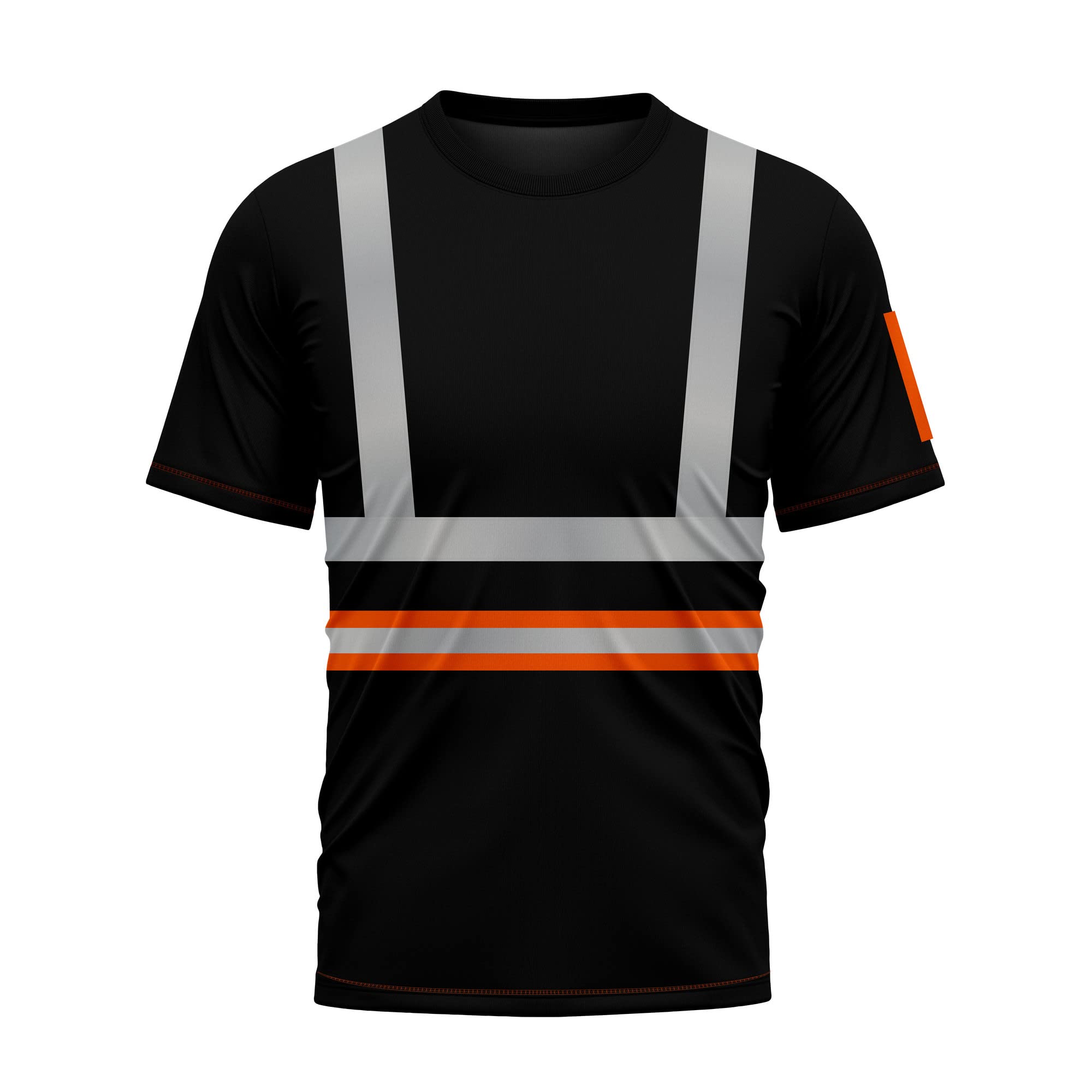 mymixtrendz Hi Viz High Visibility Security Work T Shirts Dri Fit Round Crew Neck Short Sleeves Safety Reflective Tape Breathable Workwear Tops S-XXL Black Orange