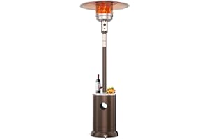 DIAMONDFORGE 50,000 BTU Patio Heater - Propane Patio Heater with Double-Layer Stainless Steel Burner, Round Table Design Space Heater, Outdoor Heaters with Wheels Used for Garden and Patio, Brown