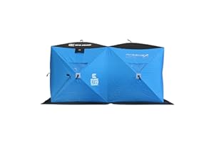 CLAM Lightweight Portable Pop Up Ice Fishing Angler Thermal Hub Shelter Tent with Anchors, Tie Ropes, and Carrying Bag
