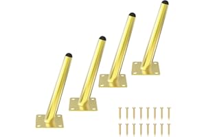 KARINA QURATZ Set of 4 Furniture Legs 8 Inch Modern Furniture Legs Mid Century Oblique Conical Metal Legs Metal High Tapered Slant Feet Sofa Replacement Legs for Desk, Cabinet, Table+Mounting Screws(Gold)