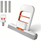 Self Squeezing Mini Mop, Mini Foldable Desktop Mop, Orange Small Sponge Mop, Wet and Dry Use Cleaning System, Replaceable Head, for Desktop, Kitchen, Counter, Glass, Tile (White)