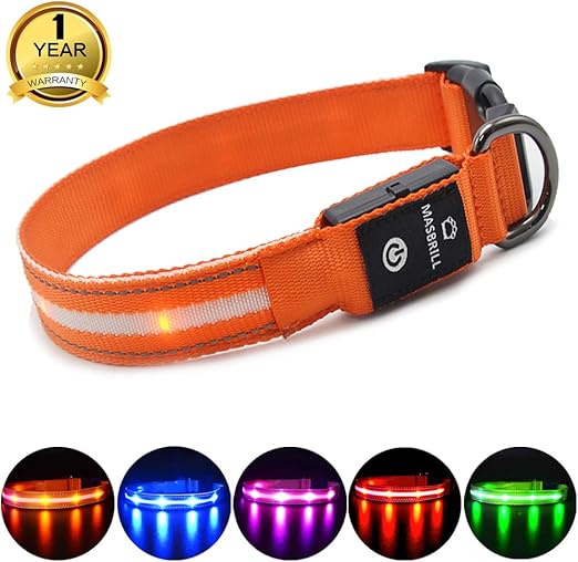 MASBRILL Flashing Dog Collar Rechargeable,LED Dog Collar with USB