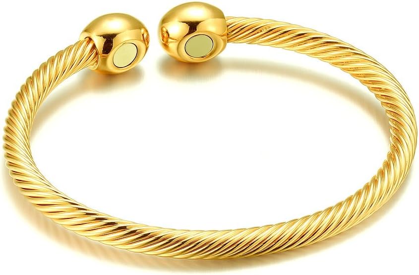 Elegant Magnetic Bracelet Copper Therapy Magnets Bangle for Arthritis Pain for Women Men Gifts for Father's Day (Yellow Gold): Health & Personal Care