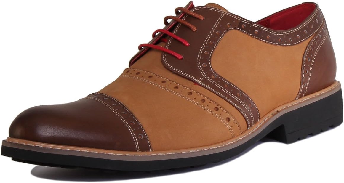 Justin Reece Hugo Men Leather Suede Brown Brogue Shoes (12 UK, Brown)