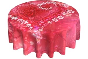 SWEETSHOW Happy Valentines Day Tablecloth Round 60 Inch Sweet Red Heart Tablecloth Wrinkle Resistant Washable Table Cover Romantic Flowers Table Cloth for Kitchen Dining Room Holiday Party Picnic Patio