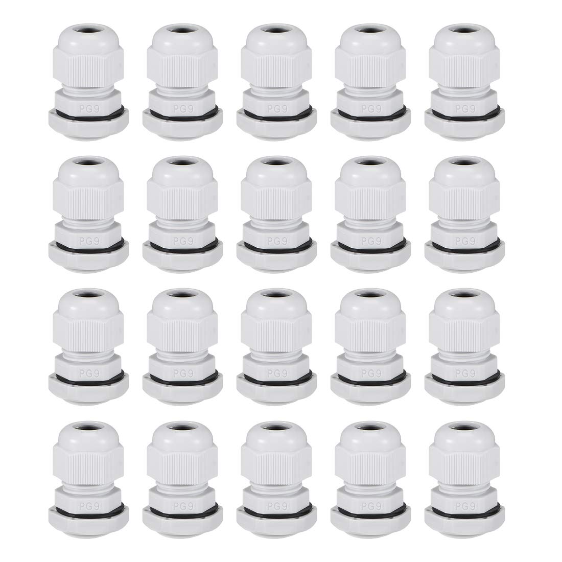 sourcing map PG9 Cable Gland 2mm-6mm Wire Hole Waterproof Nylon Joint Adjustable Locknut with Washer White 20pcs