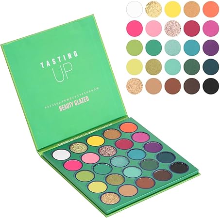 Amazon 25色アイシャドウパレット シマーグリッターマットアイシャドウハイピグメント防水長持ちカラフルメタリックヌードアイコスメティックメイクアップパレット フレッシュグリーン Beauty Glazed メイクパレット 通販