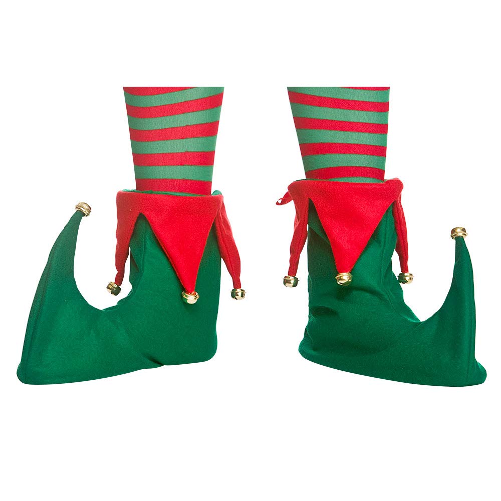 Wicked Costumes Adult Green/Red Elf Boots with Bells Christmas Fancy Dress