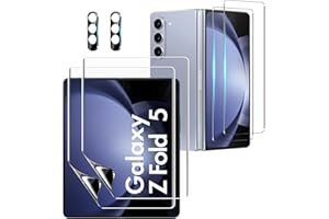 CWQZGUF [2Set 6PCS] Galaxy Z Fold 5 Screen Protector, 2 Inner TPU Films + 2 Outer Tempered Glass + 2 Camera Lens Protecters, High Clarity, Anti-Shatter, for Samsung Galaxy Z Fold 5 5G
