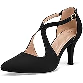 mysoft Women's Dress Shoes Closed Toe 3 Inch Heels Cross Strap Stiletto Pumps Wedding Prom Party Evening Formal Shoes