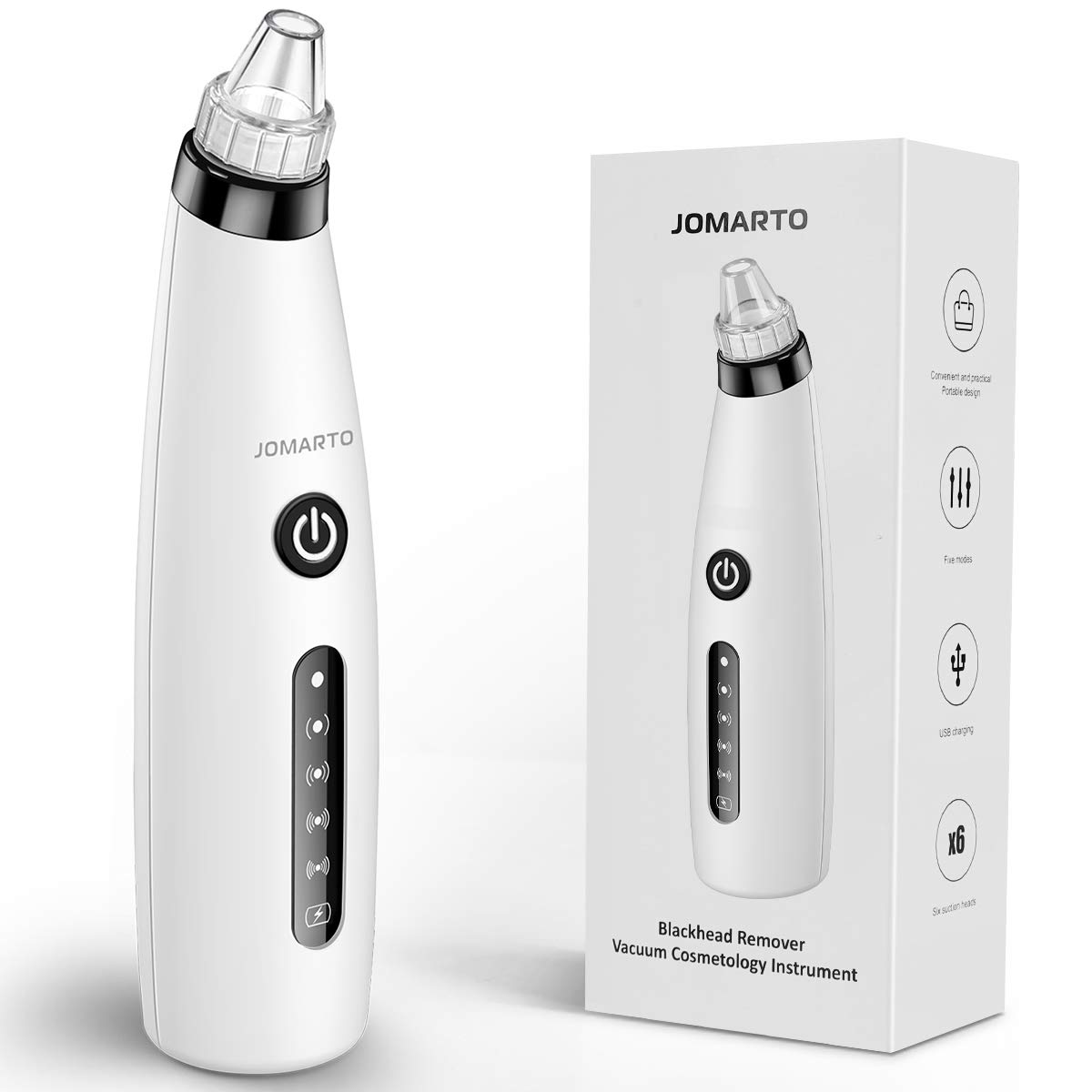 Blackhead Remover Vacuum, Electric Acne Comedone Extractor, JOMARTO Skin Pore Deep Cleansing Tool with LED, 5 Adjustable Suction Power, USB Rechargeable Pore Vacuum Cleaner for Face skin (white): Beauty