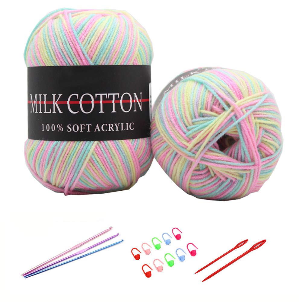 6X 50g Knitting Rainbow Wool Yarn Balls Colorful Hand Crochet Knitting Double Acrylic Yarn Set, 23 Colors, with 3 Crochet Hooks, 2 Needles, 10 Crochet Locking Stitch Markers (11)