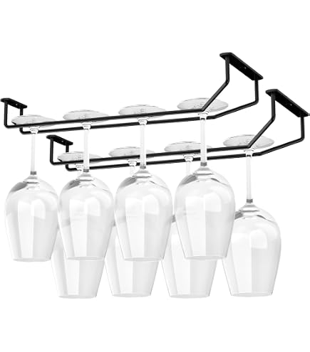 ABCsea Under Cabinet Wine Glass Rack - Black Cast Iron Stemware Holder With Screws, 26cm Single Row - View #12