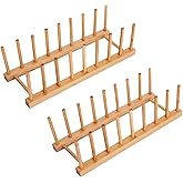 Ahyuan Dish Drying Rack Bamboo Dish Rack Pure Natural Bamboo Wooden Dishes Drainer for Cutting Board Baking Pan Plate Bowl Mug Cup Pot Lid Organizer Rack (2)