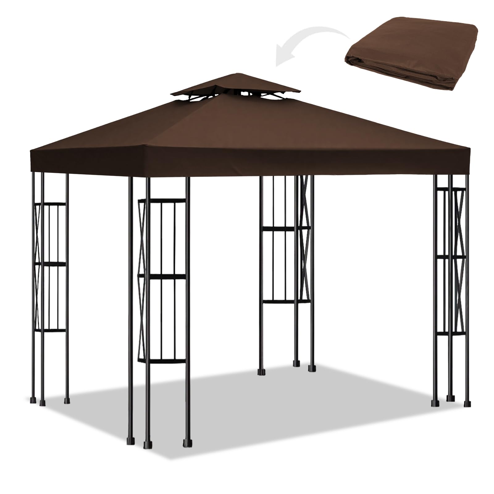 Photo 1 of 10x10 Canopy Replacement top Double Tiered Polyester Replacement Canopy for Gazebo Pergolas Tent Patio Roof Top Cover(Frame Not Include) (Coffee)