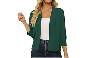 Women's 3/4 Sleeve Cropped Cardigan Sweaters Lightweight Knit Sweater Tops Casual Loose Open Front Elegant Shrugs