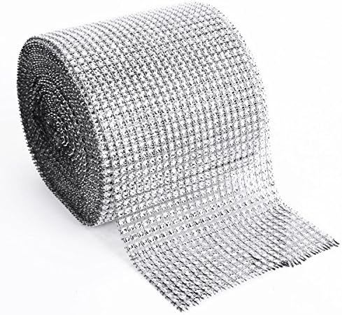 Sequins Wedding 24 Row Diamond Mesh Wrap Sparkle Rhinestones Crystal Ribbon Roll Sparkle Good Crafted Sewing Trim Embellishments Party Decorate for Floral Arranging Width 11.8cm, 10 Yards,1 Roll
