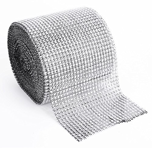 Sequins Wedding 24 Row Diamond Mesh Wrap Sparkle Rhinestones Crystal Ribbon Roll Sparkle Good Crafted Sewing Trim Embellishments Party Decorate for Floral Arranging Width 11.8cm, 10 Yards,1 Roll