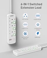 BEVA Extension Lead with USB Ports 3 Way 2x USB-A 1x USB-C 1.5M Cable view 2