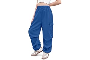 IIMMER Girls Summer Baggy Trendy Parachute Cargo Pants Cute Wide Leg Joggers with Pockets 5-14 Years