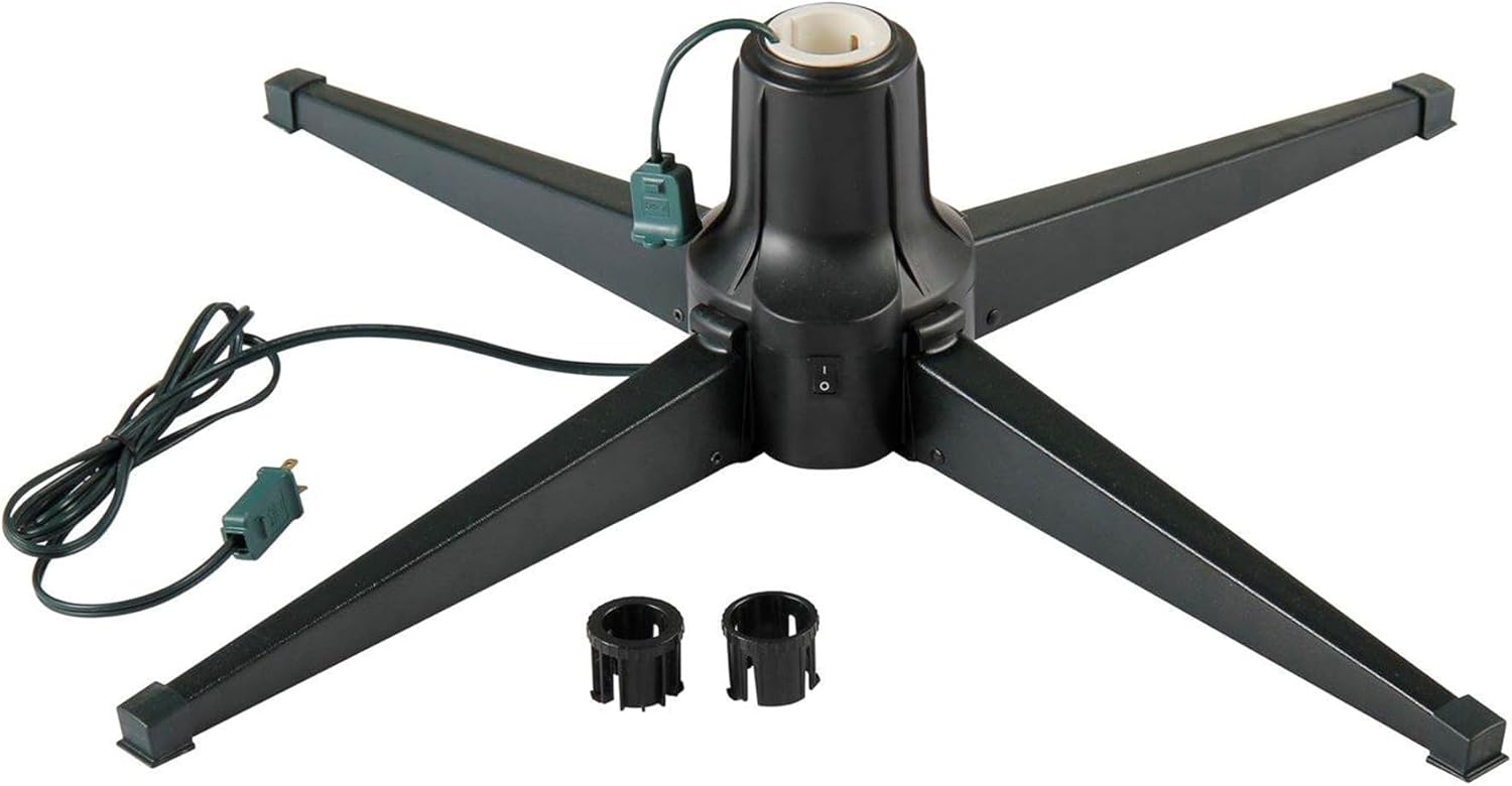 Tree Stands - Home Heritage 360° Rotating Christmas Tree Stand – Green Sturdy Metal Base for Trees up to 7.5ft Tall – Holiday Decor Accessory