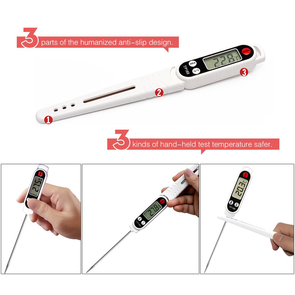 Amteker Fast Digital Meat Thermometer, Electronic Cooking Instant Read and Food Thermometer for Kitchen, BBQ, Poultry, Cooking, Baking (Battery Included)