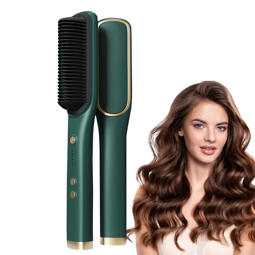 Hair Straightener, Hair Straightener and Hairbrush 2-in-1, Nano Ceramic Tourmaline Coating, Titanium Smooth Surface, 5-Speed ​​Temperature Control, Global Voltage, Auto Shutoff