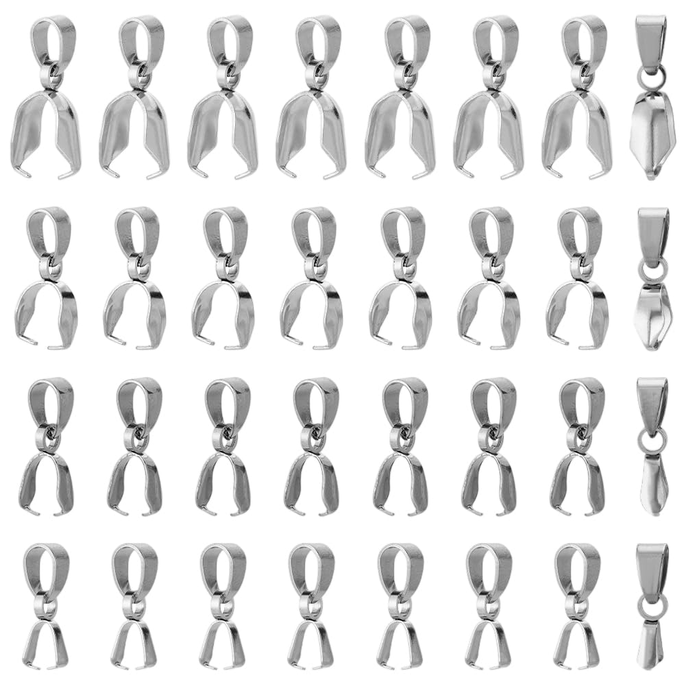 PH PandaHall 40pcs 4 Sizes Pinch Bails 304 Stainless Steel Pinch Clip Bail Clasp Dangle Charm Bead Pendant Connector Findings for Pendants Necklace Jewellery DIY Craft Making