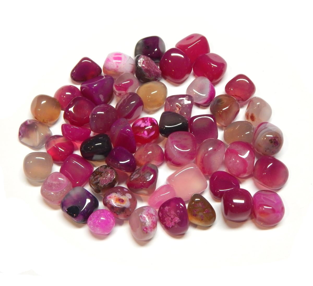 Perlin Pack of 50 Agate Gemstones Semi-Precious Stones Beads 9 mm ~ 15 mm Tumbled Stones Gemstone Semi-Precious Stone for Gemstone Game for Treasure Hunting and Decoration (Pink)