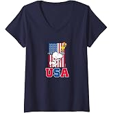 Women's Peanuts - Snoopy &amp; Woodstock USA Flag V-Neck T-Shirt