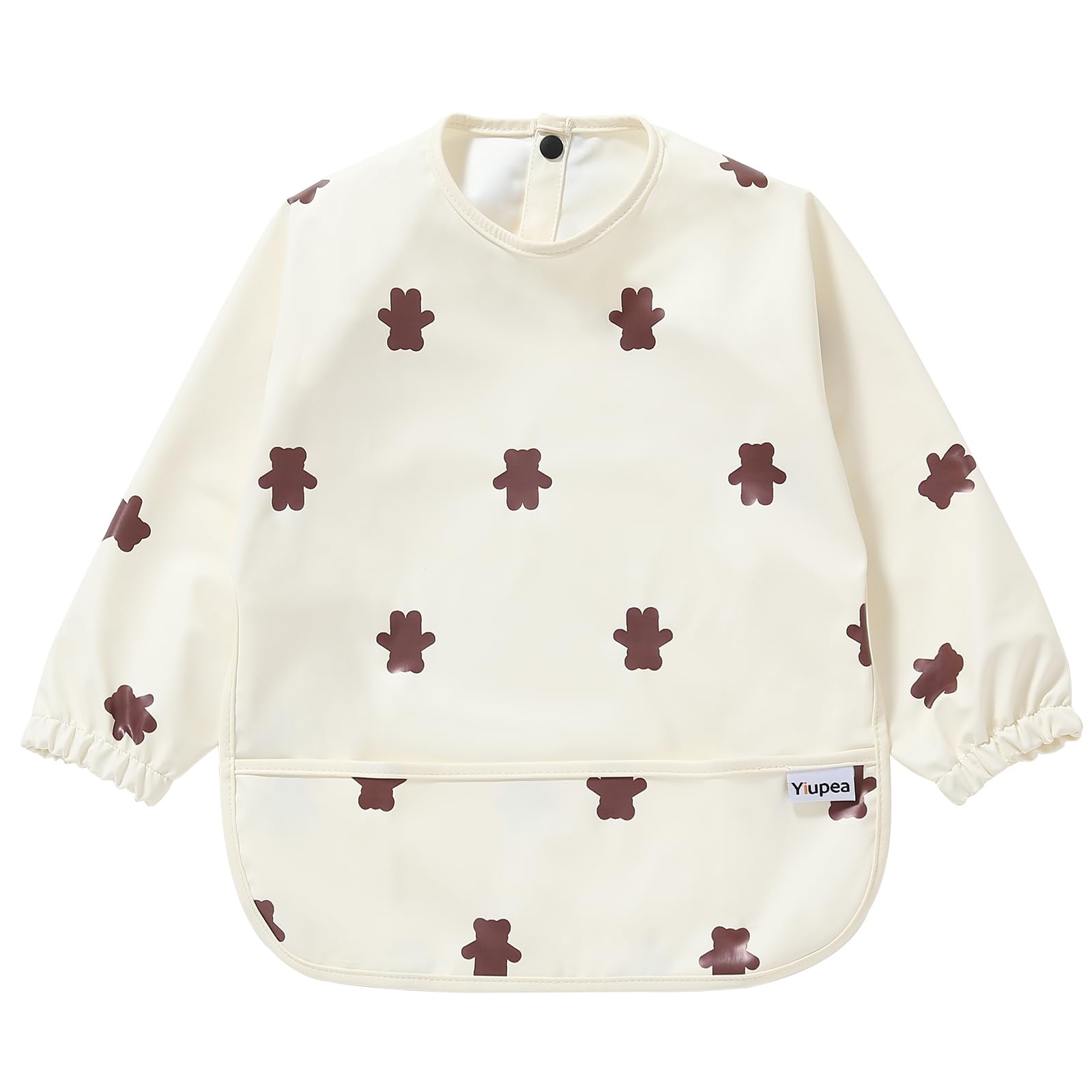 Yiupea Baby Weaning Bib Baby Mess Proof with Long Sleeves - Machine Washable & Waterproof Bibs 6-24 Months for Led Weaning, Coverall Bibs for Feeding-Light Yellow