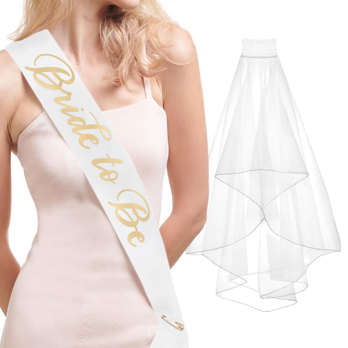 Photo 1 of xo, Fetti Bachelorette Party Sash + Veil - Bride To Be | Bachelorette Party Decorations Kit - Sash for Bride | Bridal Shower Gift Supplies