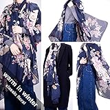 Unique Womens Oblong Floral Scarf - Cotton Feeling Chiffon Large Flowers Printed Voile Shawl Wrap in Dark Blue