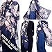 Unique Womens Oblong Floral Scarf - Cotton Feeling Chiffon Large Flowers Printed Voile Shawl Wrap in Dark Blue