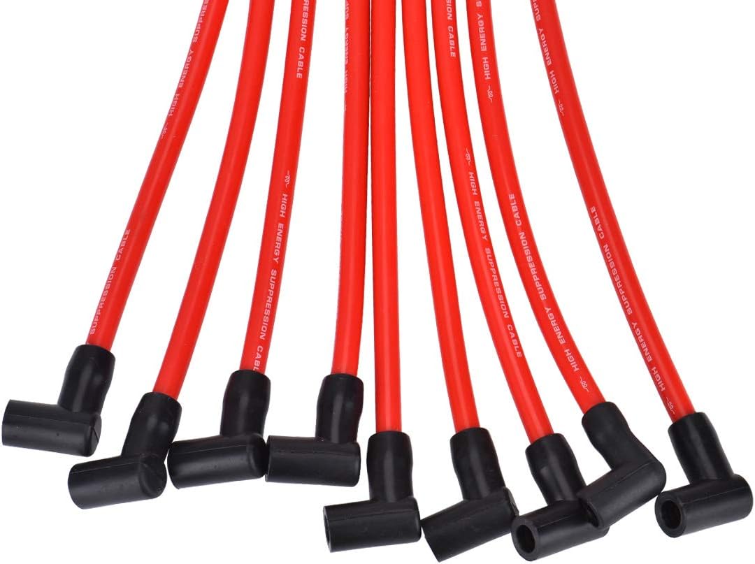 10.5 MM High Performance New Spark Plug Wire Set for Chevy AM General Isuzu HEI SBC BBC 350 383 454 Electronic (Red): Automotive