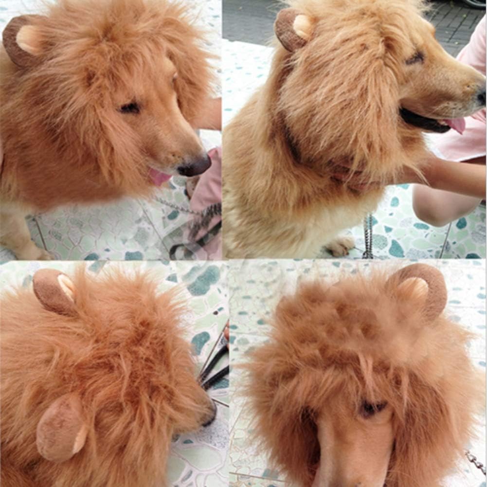 SUNREEK Dog Lion Mane Wig Costume with Ears & Tail, Fancy Lion Hair for Medium to Large Dogs Halloween Costume, Party Festival Occasion - Image 3
