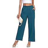 Anydeer Women Pants Loose Wide Leg Trousers Straight Casual Dressy Palazzo Ruffle High Waist Slacks with Pockets