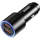Car Charger Adapter,AUKEY 36W Metal Dual USB Car Charger, Fast Car Charger with Blue LED,Compatible for iPhone Mini/Pro/Pro M